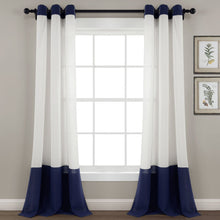 Load image into Gallery viewer, Faux Linen Grommet Color Block Window Curtain Panel
