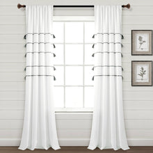 Cargar imagen en el visor de la galería, Farmhouse Boho Stripe Woven Tassel Yarn Dyed Recycled Cotton Blend Window Curtain Panel Set
