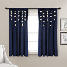 Load image into Gallery viewer, Boho Pom Pom Tassel Faux Linen Window Curtain Panel
