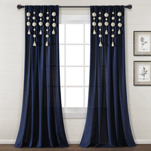 Load image into Gallery viewer, Boho Pom Pom Tassel Faux Linen Window Curtain Panel
