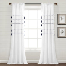 Load image into Gallery viewer, Farmhouse Boho Stripe Woven Tassel Yarn Dyed Recycled Cotton Blend Window Curtain Panel Set
