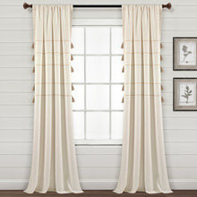 Load image into Gallery viewer, Farmhouse Boho Stripe Woven Tassel Yarn Dyed Recycled Cotton Blend Window Curtain Panel Set
