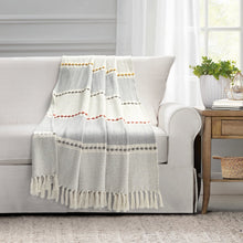 Cargar imagen en el visor de la galería, Herringbone Stripe Yarn Dyed Cotton Woven Tassel Throw
