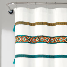 Load image into Gallery viewer, Ava Boho Stripe Tassel Yarn Dyed Recycled Cotton Shower Curtain
