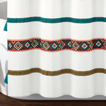 Load image into Gallery viewer, Ava Boho Stripe Tassel Yarn Dyed Recycled Cotton Shower Curtain
