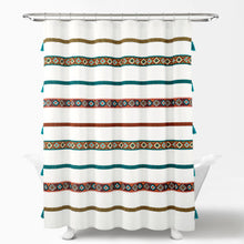 Load image into Gallery viewer, Ava Boho Stripe Tassel Yarn Dyed Recycled Cotton Shower Curtain
