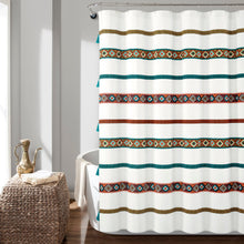 Load image into Gallery viewer, Ava Boho Stripe Tassel Yarn Dyed Recycled Cotton Shower Curtain
