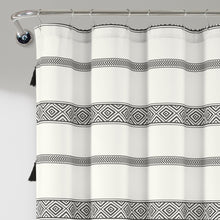 Load image into Gallery viewer, Ava Boho Stripe Tassel Yarn Dyed Recycled Cotton Shower Curtain
