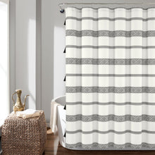 Load image into Gallery viewer, Ava Boho Stripe Tassel Yarn Dyed Recycled Cotton Shower Curtain
