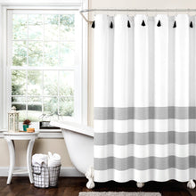 Load image into Gallery viewer, Boho Tassel Stripe Yarn Dyed Recycled Cotton Blend Shower Curtain
