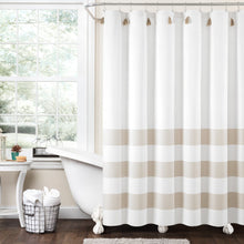 Load image into Gallery viewer, Boho Tassel Stripe Yarn Dyed Recycled Cotton Blend Shower Curtain
