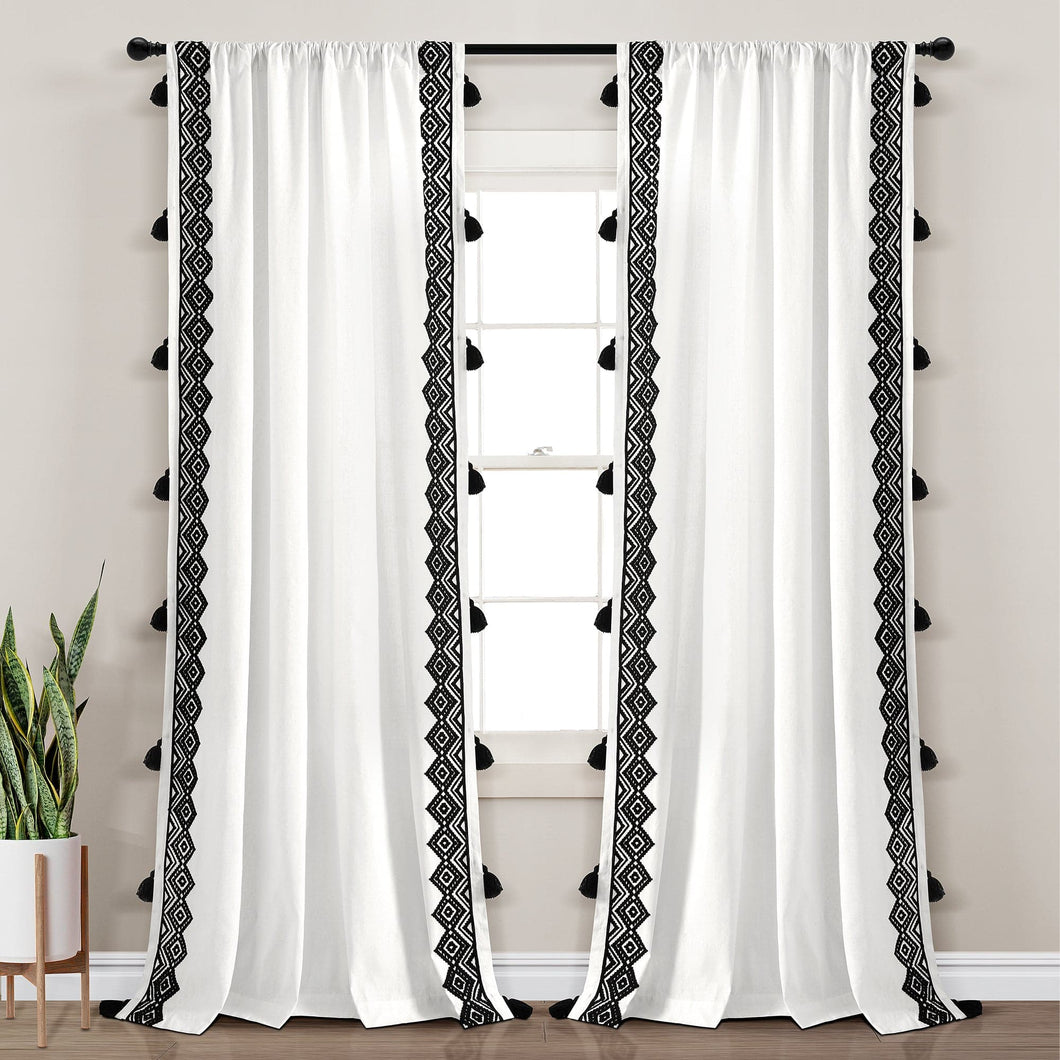 Aztec Diamond Border Tassel Window Curtain Panel