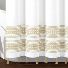 Load image into Gallery viewer, Breezy Chic Tassel Jacquard Recycled Cotton Shower Curtain
