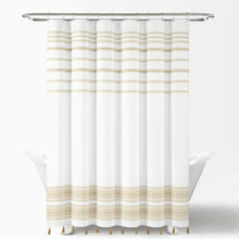 Load image into Gallery viewer, Breezy Chic Tassel Jacquard Recycled Cotton Shower Curtain
