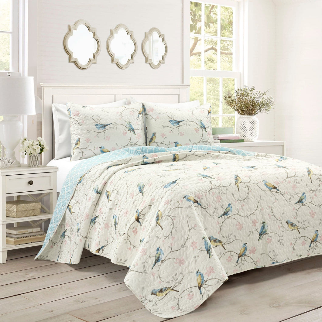 Botanical Bird & Flower Quilt 3 Piece Set