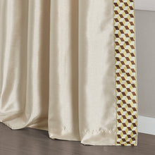 Load image into Gallery viewer, Luxury Mid Century Geo Faux Silk Jacquard Border Window Curtain Panel
