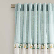 Load image into Gallery viewer, Boho Faux Linen Tassel Color Block Window Curtain Panel Set
