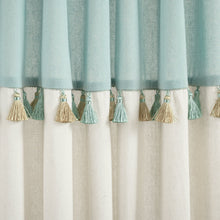 Load image into Gallery viewer, Boho Faux Linen Tassel Color Block Window Curtain Panel Set
