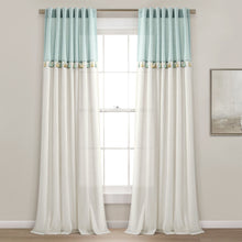 Load image into Gallery viewer, Boho Faux Linen Tassel Color Block Window Curtain Panel Set
