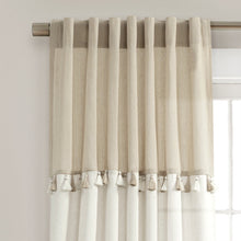 Load image into Gallery viewer, Boho Faux Linen Tassel Color Block Window Curtain Panel Set
