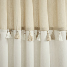 Load image into Gallery viewer, Boho Faux Linen Tassel Color Block Window Curtain Panel Set
