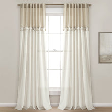 Load image into Gallery viewer, Boho Faux Linen Tassel Color Block Window Curtain Panel Set
