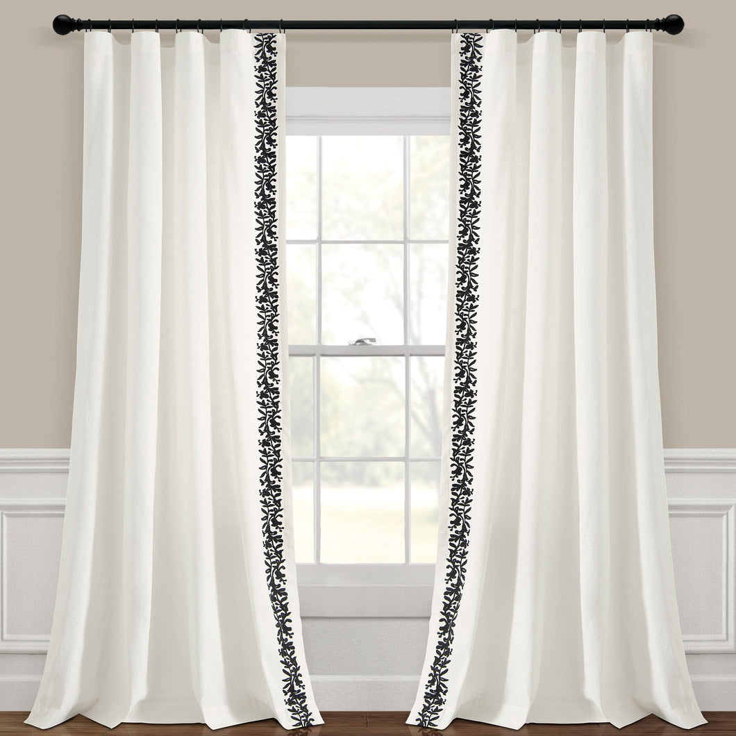 Luxury Modern Flower Linen Like Embroidery Border Window Curtain Panel