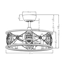 Cargar imagen en el visor de la galería, 22&quot; Kashmir Modern Glod Reversible Crystal Fandelier Ceiling Fan with Lighting and Remote Control
