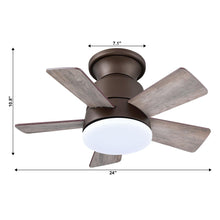 Carregar imagem no visualizador da galeria, 24&quot; Farmhouse Flush Mount Reversible Iron Ceiling Fan with Lighting and Remote Control
