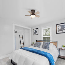 Load image into Gallery viewer, 24&quot; Farmhouse Flush Mount Reversible Iron Ceiling Fan with Lighting and Remote Control
