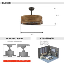 Load image into Gallery viewer, 24&quot; Farmhouse DC Motor Downrod Mount Reversible Fandelier Ceiling Fan with Lighting and Remote Control
