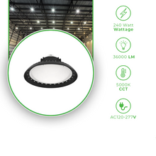 Carregar imagem no visualizador da galeria, 240W UFO LED High Bay Light with 36,000 Lumens, 5000K Daylight , for Warehouse, Factory, and Other Industrial Applications
