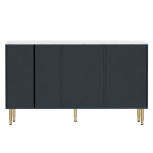 Carregar imagem no visualizador da galeria, Modern Sideboard MDF Buffet Cabinet Marble Sticker Tabletop and Amber-yellow Tempered Glass Doors with Gold Metal Legs &amp; Handles (Navy Blue)
