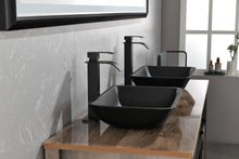 Carregar imagem no visualizador da galeria, 13.0&quot; L -18.13&quot; W -4&quot; H Matte Shell Glass Rectangular Vessel Bathroom Sink in Black with Matte Black Faucet and Pop-Up Drain in Matte Black
