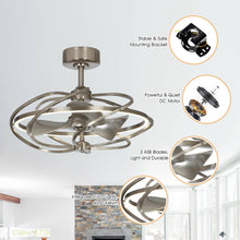 Load image into Gallery viewer, 27&quot; Bucholz Industrial DC Motor Brushed Nickel Downrod Mount Reversible Ceiling Fan with Lighting and Remote Control
