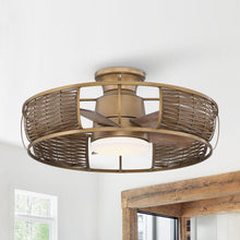 Load image into Gallery viewer, 27&quot; Farmhouse Flush Mount Reversible Iron Ceiling Fan with Lighting and Remote Control
