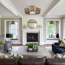 Load image into Gallery viewer, 27&quot; Farmhouse Flush Mount Reversible Iron Ceiling Fan with Lighting and Remote Control
