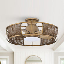 Load image into Gallery viewer, 27&quot; Farmhouse Flush Mount Reversible Iron Ceiling Fan with Lighting and Remote Control
