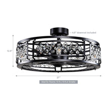 Load image into Gallery viewer, 27&quot; Wright Modern DC Motor Downrod Mount Reversible Crystal Ceiling Fan with Lighting and Remote Control
