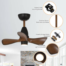 Load image into Gallery viewer, 28&quot; Kwang Farmhouse DC Motor Downrod Mount Reversible Ceiling Fan with LED Lighting and Remote Control
