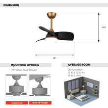 Load image into Gallery viewer, 28&quot; Modern DC Motor Downrod Mount Reversible Ceiling Fan with LED Lighting and Remote Control
