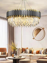 Carregar imagem no visualizador da galeria, MIRODEMI® Creative Drum Gold/Black Crystal Hanging Lighting For Living Room, Dining Room
