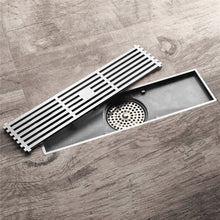 Load image into Gallery viewer, 12-Inch Brushed Nickel Rectangular Floor Drain - Square Hole Pattern Cover Grate - Removable - Includes Accessories

