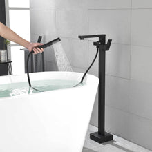 Load image into Gallery viewer, Freestanding Bathtub Faucet Tub Filler Matte Black Floor Mount Bathroom Faucets Brass Single Handle with Hand Shower
