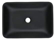 Carregar imagem no visualizador da galeria, 13.0&quot; L -18.13&quot; W -4&quot; H Matte Shell Glass Rectangular Vessel Bathroom Sink in Black with Matte Black Faucet and Pop-Up Drain in Matte Black
