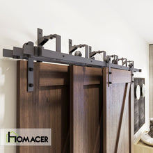 Carregar imagem no visualizador da galeria, Black Rustic Triple Track Bypass Sliding Barn Door Hardware Kit - Straight Design (for Door Thickness 1-3/8in ~ 1-3/4in)
