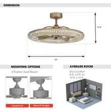 Cargar imagen en el visor de la galería, 33&quot; Modern DC Motor Downrod Mount Reversible Crystal Ceiling Fan with Lighting and Remote Control
