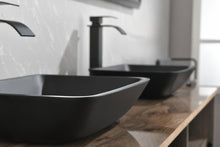 Carregar imagem no visualizador da galeria, 13.0&quot; L -18.13&quot; W -4&quot; H Matte Shell Glass Rectangular Vessel Bathroom Sink in Black with Matte Black Faucet and Pop-Up Drain in Matte Black
