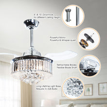 Carregar imagem no visualizador da galeria, 36&quot; Broxburne Modern Chrome Downrod Mount Crystal Ceiling Fan with Lighting and Remote Control
