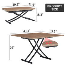 Carregar imagem no visualizador da galeria, Modern minimalist multifunctional lifting table, 0.8-inch wood grain craft sticker desktop, black metal legs. Paired with 4 faux leather upholstered dining chairs with black metal legs
